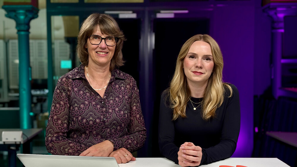Zwei Frauen moderieren ein digitales BSR-Info-Event zu gewerblichen Berufen